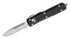 Microtech - Ultratech OTF Knife 3.46" Stonewashed Drop Point - Combo Blade - Black Aluminum Handle