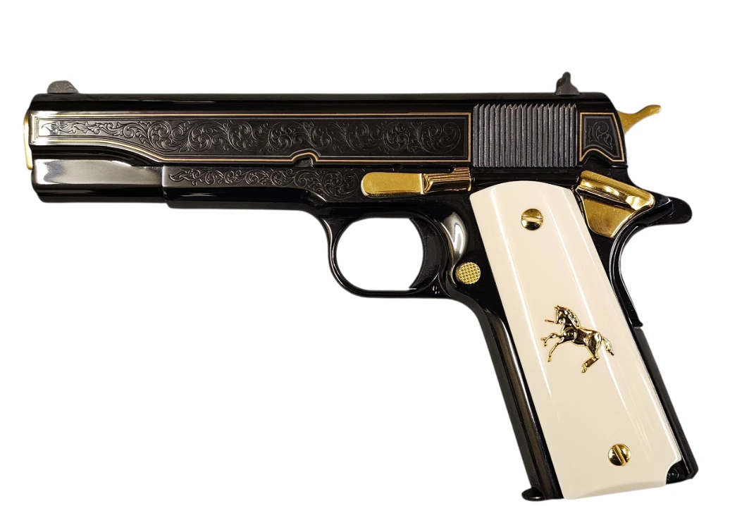 Colt Government 1911 Polished Gold Engraved .38 Super Pistol 5