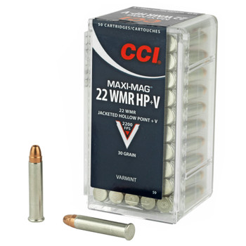 CCI Rimfire, .22 Maxi Mag+V WMR, JHP, 30 Grain, 50 Rounds CCI Rimfire, .22 Maxi Mag+V WMR, JHP, 30 Grain, 50 Rounds