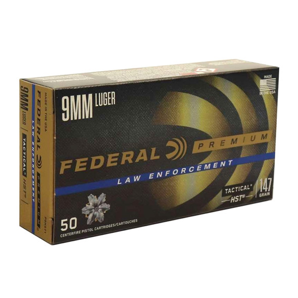 Federal Law Enforcement HST 9mm 147gr Jacketed Hollow Point - 50 Rd Box, P9HST2, 029465094447