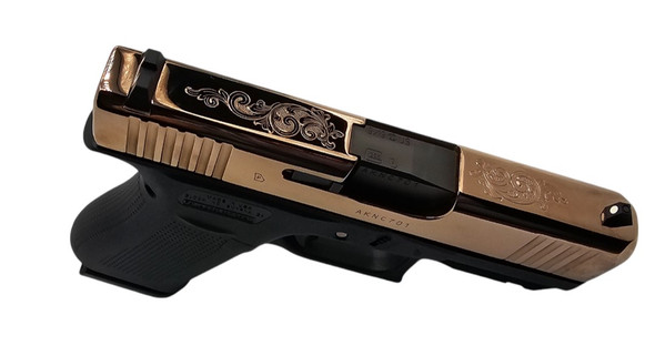 Glock 43X FR 9mm Pistol Gold PVD High Polish Engraved
