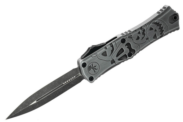 Microtech Mini Hera D/E - Brushed Metal Jack-o'-Lantern Handle - Distressed Black Blade - Signature Series