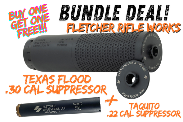 Fletcher Rifle Works Texas Flood .30 Cal Titanium Suppressor - Free Taquito .22 Cal Suppressor Bundle, TXF-BLK-BUNDLE