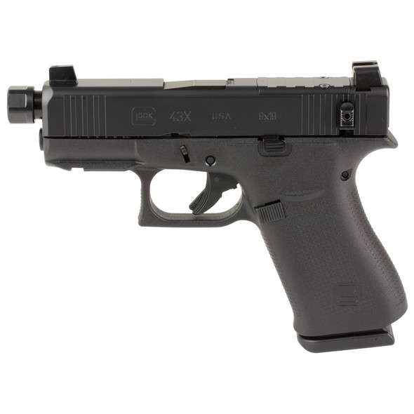 Glock 43X Hush Puppy 9mm Pistol 3.9" Threaded Barrel - Slide Lock Lever - Black, UX4350204R15PUPBKSCT, UX4350204FRN, 810188109125