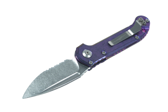 Microtech LUDT Gen III S/E Partial Serrated - Purple Haze Anodized Titanium Slab Side Finish, 1135-11MS9, 841768196006