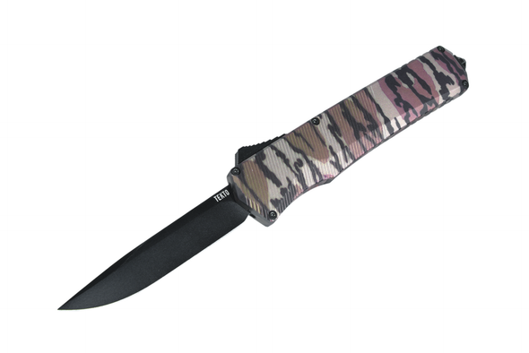 Tekto Knives A5 SPRY x Bottomland Automatic OTF Knife - S35VN Drop Point Blade - Limited Edition Mossy Oak Bottomland Camo Handle, A5R_T6MOB_S35BK3_A1