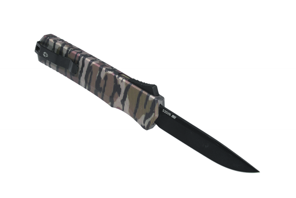 Tekto Knives A5 SPRY x Bottomland Automatic OTF Knife - S35VN Drop Point Blade - Limited Edition Mossy Oak Bottomland Camo Handle, A5R_T6MOB_S35BK3_A1