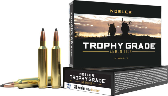 Nosler Trophy Grade 28 Nosler 160gr Partition - 20 Rd, 61010, 054041610100