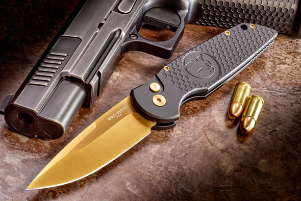 Nighthawk Custom ProTech TR-3 Knife - Black / Gold, K211-G, 080683001815