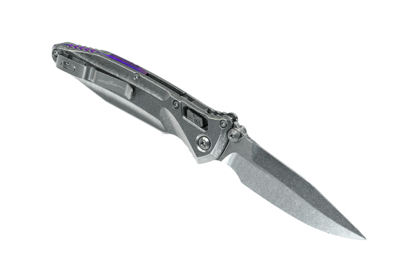 Microtech SOCOM RAM-LOK Spear Point Titanium Purple Accent - Stonewash Finish - Marifone Select, 159RL-10SMS4, 841768198659