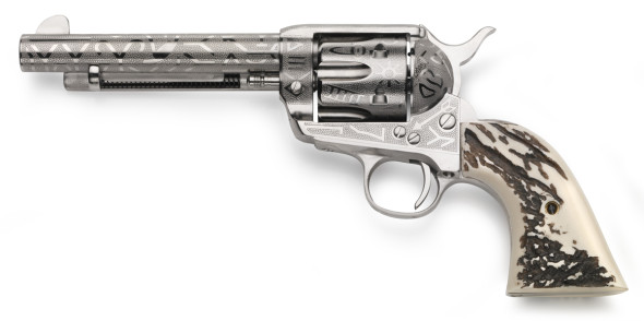 Taylor's & Co 1873 Cattle Brand .357 Mag Single Action Revolver 5.5" Engraved Barrel - Stag Navy Grip, 200062, 839665000335