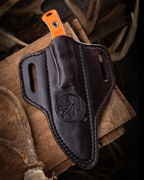 Microtech Akris - Ember G-10 Handle - Stonewash Standard - Chocolate Leather Sheath, 95-10EM-1, 810222581078