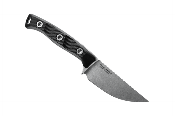 Microtech Akris - Black G-10 Handle - Stonewash Standard - Chocolate Leather Sheath, 95-10BK-1, 810222581085