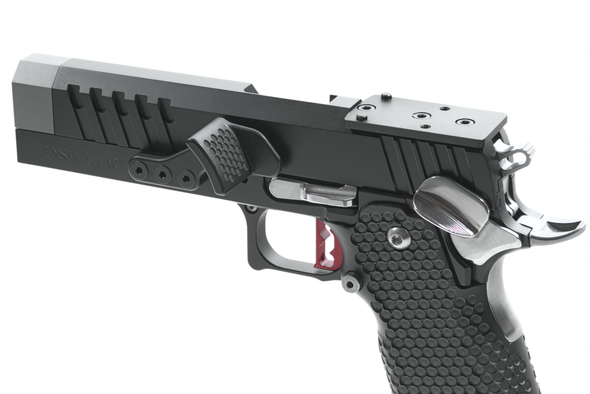 MPA DS9 LOC V2 USPSA Limited Optics Comp LOC 9mm Minor Competition Pistol 5" Match Barrel - Slide Stop Thumb Rest - Silver & Red