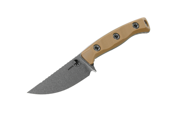 Microtech Akris - Tan G-10 Handle - Stonewash Standard - Tan Kydex Sheath, 95-10DE-6, 810222582365