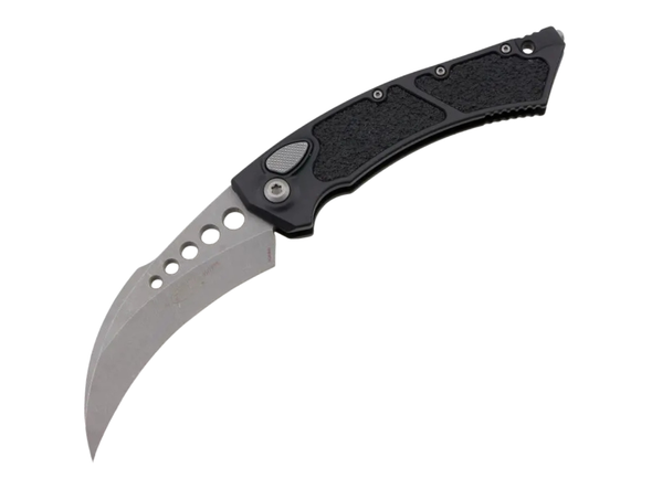 Microtech Hawk Auto Karambit - Black Handle - Apocalyptic Blade Finish, 166-10AP, 841768138143