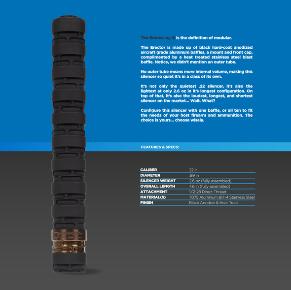 Q Erector Tubeless Design .22 LR Modular Suppressor - Black, SIL-ER-22-BLK, 850035705070