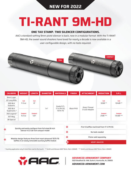 AAC Ti-Rant 9M-HD Modular Steel Suppressor, 65000, 850036491408