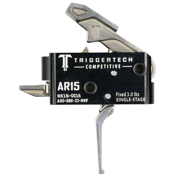 TriggerTech Trigger Competitive Flat Trigger Single Stage 3LB Pull Weight Stainless Finish Hammer and Trigger Shoe Black Fits AR-15 (AR0-SBS-33-NNF)