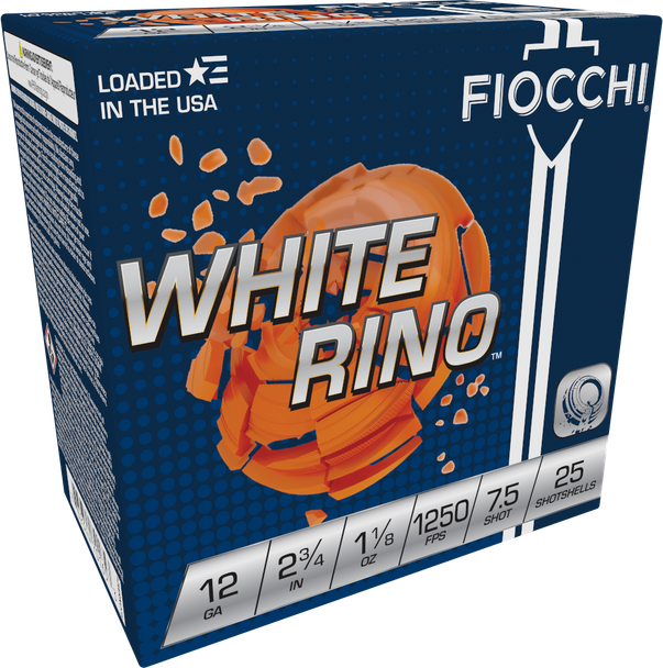 Fiocchi White Rino Competition 12 Gauge - #7.5 Shot - 2.75" - 25 Rd Box, 12WRNO75, 762344701653