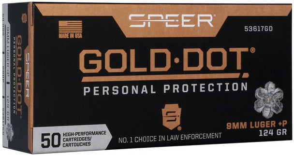 Speer Gold Dot 9mm 115gr Hollow Point - 50 Rd Box, 53614, 53614GD, 076683536143