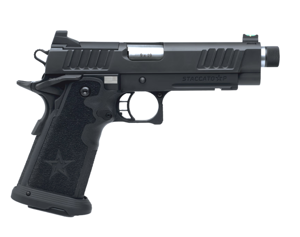 Staccato P (2022) 9mm Pistol 4.4" Threaded SS Bull Barrel - 17 Rd, Optic Ready, Full Size Grip, Curved Polymer Trigger, Carbon Steel Frame, 12-1200-000203, 816781017447