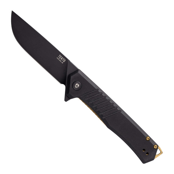 Tekto Knives F1 Alpha Folding Knife - D2 Steel Drop Point Blade - Black G10 Handle & Bronze Accents, F1R_G1BK_D2BK1_A3, 850034486680