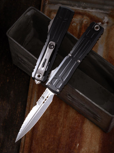 Microtech Ultratech EX-ZBP Bayonet Full Serrated - Signature Series - Stonewash Blade, 1120EX-12S, 841768196846