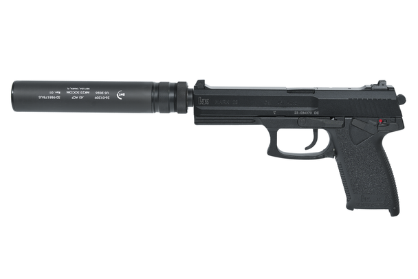 Heckler & Koch MK23 SOCOM Suppressed Mark 23 Pistol Bundle, B&T MK23 Black .45 ACP Suppressor - M16x1RH Direct Thread, HK Mark 23 SOCOM .45 ACP Pistol 5.87" Threaded Barrel - 12 Rd, 81000078, 642230261587, SD-988178-US, 840225717112
