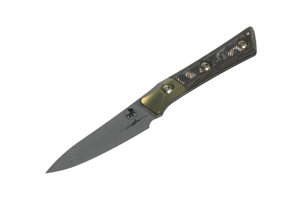 Microtech 3.5" Pairing Knife - Bronze Titanium Bolster/Livewire Carbon Fiber Handle - DLC Blade, 3500B-1DLCLWCFS, 841768199205