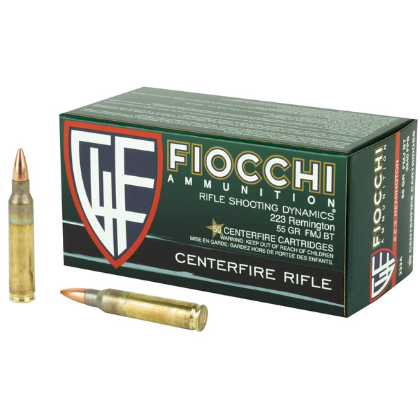 Fiocchi Ammunition, Rifle, 223 Remington, 55 Grain, Full Metal Jacket Boat Tail, 50 Round Box