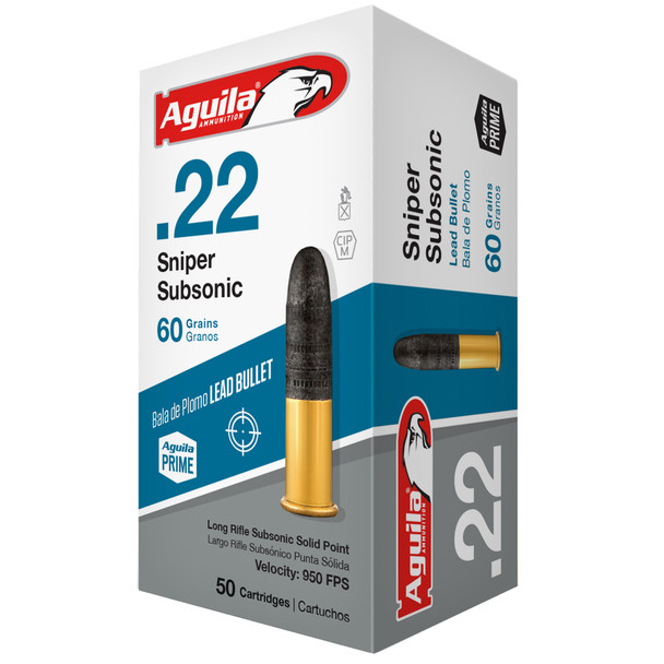 Aguila Ammunition - Sniper Subsonic 22LR 60Gr Solid Point Bullet - 50 Rd