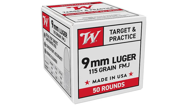 W9MM50 - Winchester 9mm Ammunition Target & Practice W9MM50 115 Grain Full Metal Jacket 50 Rounds
