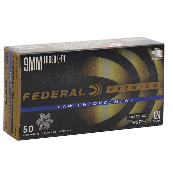 Federal Law Enforcement HST 9mm 124gr Jacketed Hollow Point - 50 Rd Box, P9HST3, 029465098063