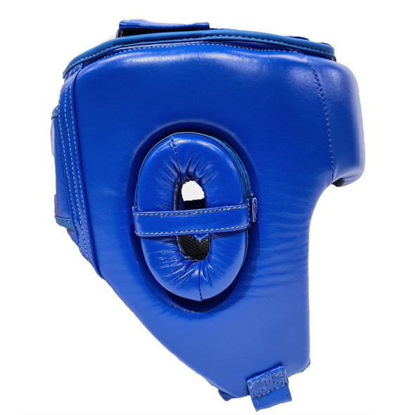 Morgan Platinum Open Face Leather Head Guard (Blue) - side