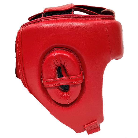 Morgan Platinum Open Face Leather Head Guard (Red) - side