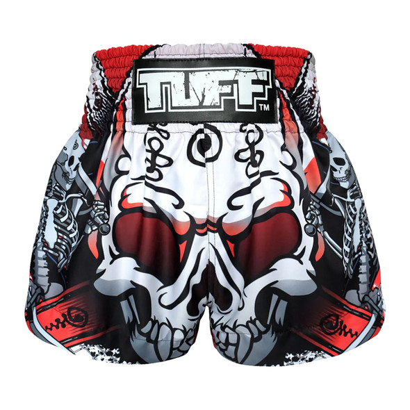 TUFF White Devil Skull Muay Thai Shorts -front