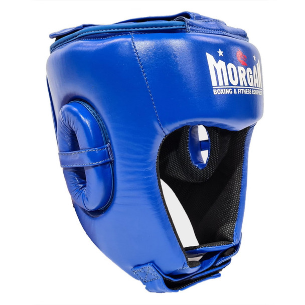 Morgan Platinum Open Face Leather Head Guard (Blue)