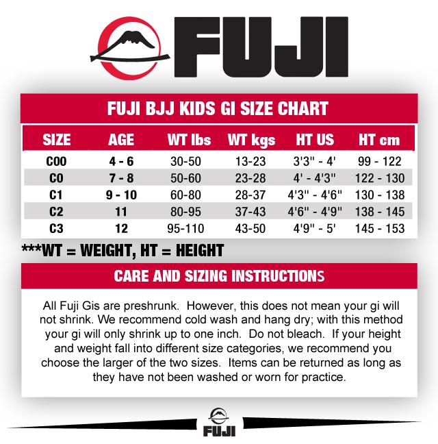 aikido gi size chart