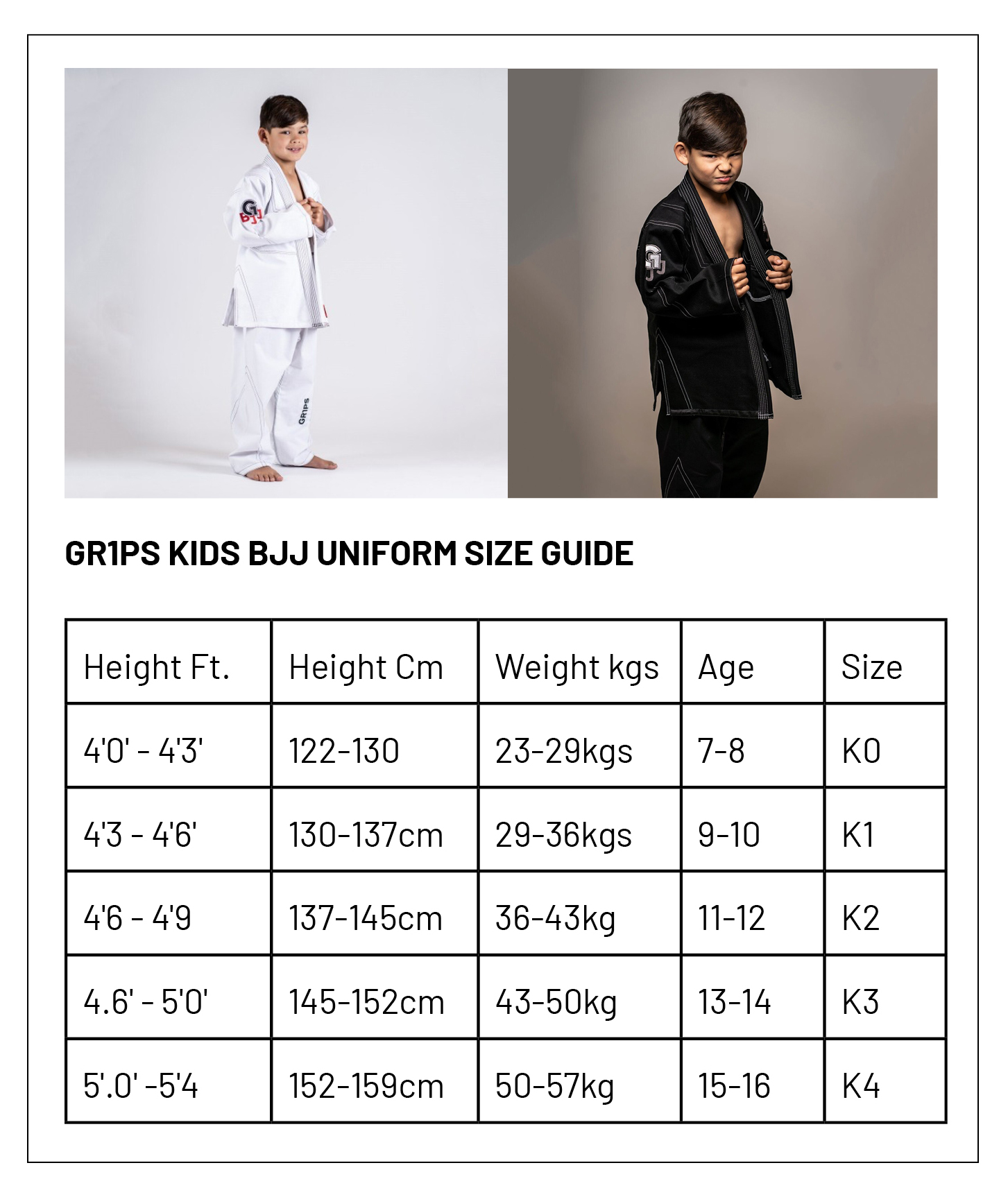 aikido gi size chart