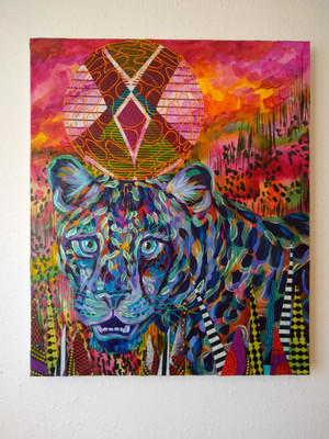 "Cosmic Kitty" Mixed Media Painting