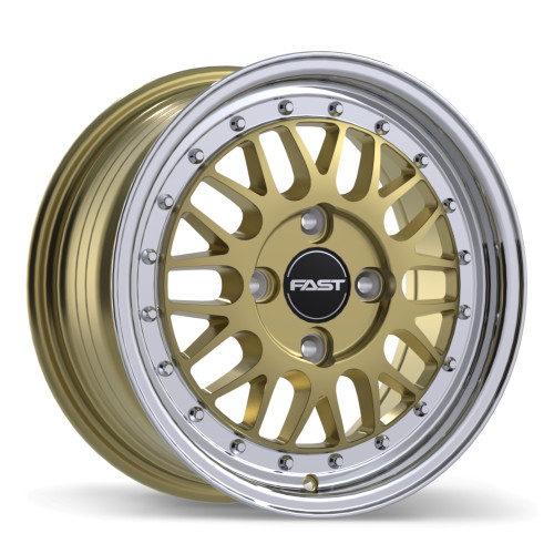 Fast Wheels FR01 • 15x7.0 • 4x100mm • CB72.6 • +25 • Gloss Gold with Machined Lip