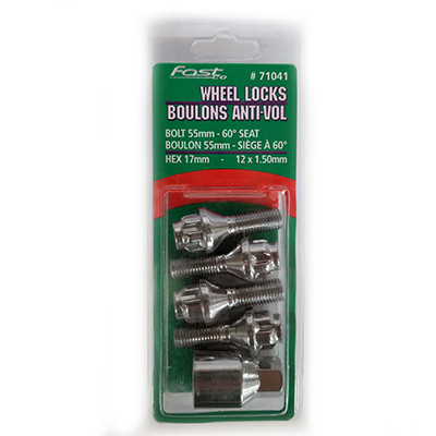 Acorn Chrome Lock Bolt Set 60° Bulge Seat-12x1.50mm-28mm Shank-17/19mm Hex (PKG/4)