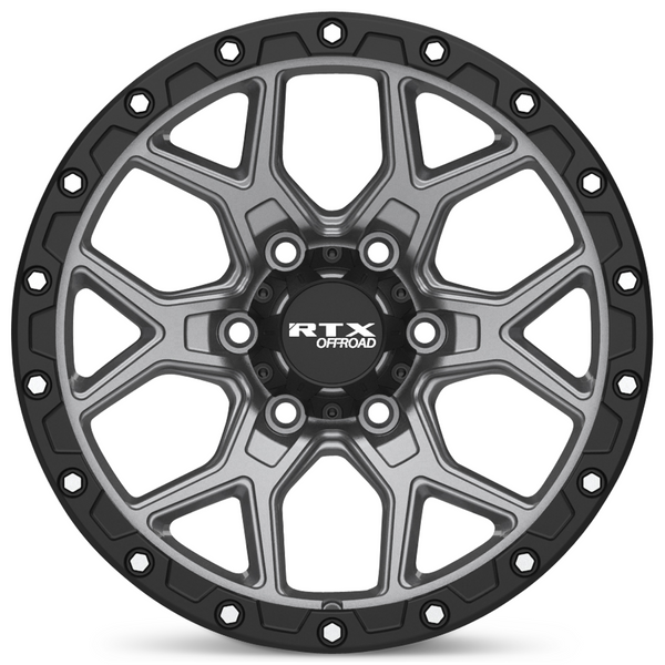 RTX® (Offroad) • 178621 • Storm • Matte Gunmetal with Black Lip and Milled Rivets • 20x9 6x139.7 CB106.1