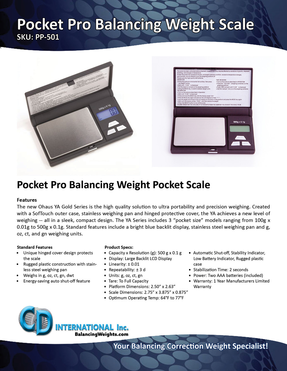 Digital Pocket Scale, 500 g x 0.1 g