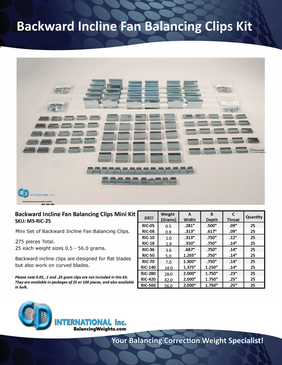 Mini Set Backward Incline Fan Balancing Clips  - 275 pcs.