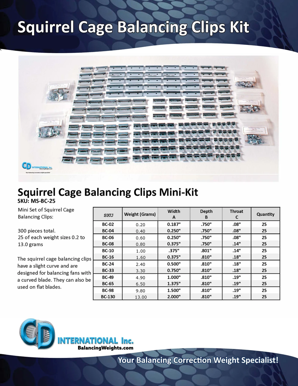 Mini Set of Squirrel Cage Balancing Clips - 300 pcs