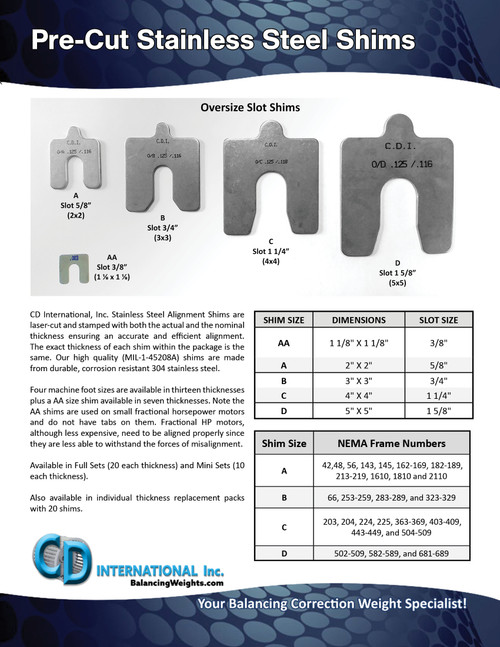 Size A, .003" thick, Stainless Steel Alignment Shim Pack