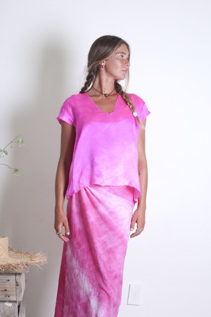 100% SILK SHORT TOP FLUO PINK