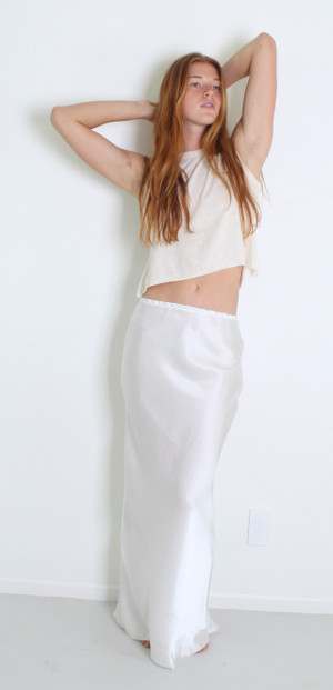 100% SILK BIAS SKIRT WHITE